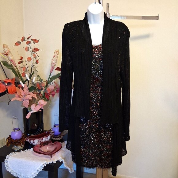 NWT Robert Kitchen Women’s Black Lightweight Crochet Knit Cardigan Chic Sweater - Picture 1 of 9